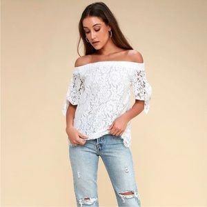 Lulu’s “Ethereal View” Ivory Lace Off-the-Shoulder Top